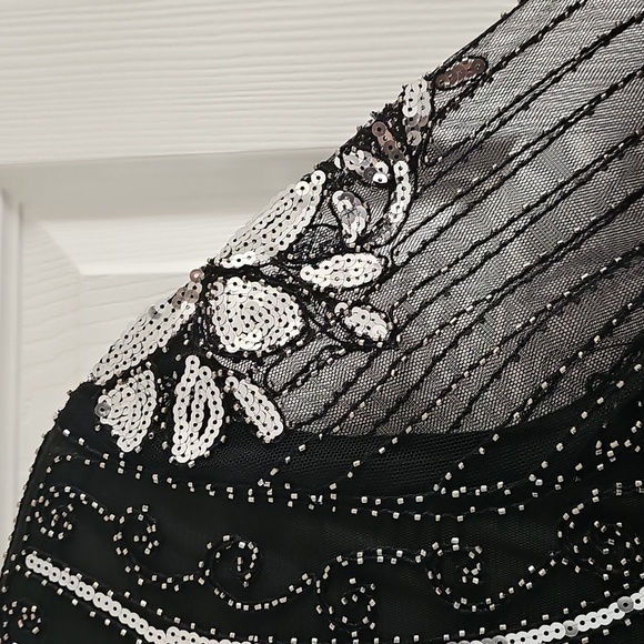 NWOT FLAPPER DRESS WITH acessories Elegant Black and Silver Beaded Dress. - Picture 5 of 8